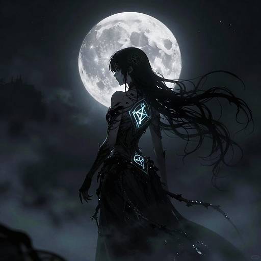 Eldritch Anime Girl Under Moonlight