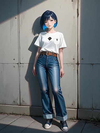Young Woman in Casual Denim Outfit