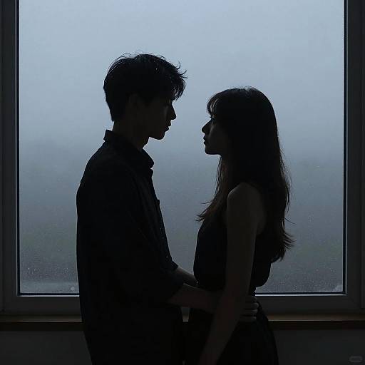 Silhouetted Couple by Foggy Window