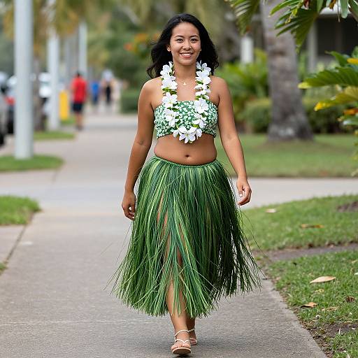 Woman in Hawaiian Grass Skirt