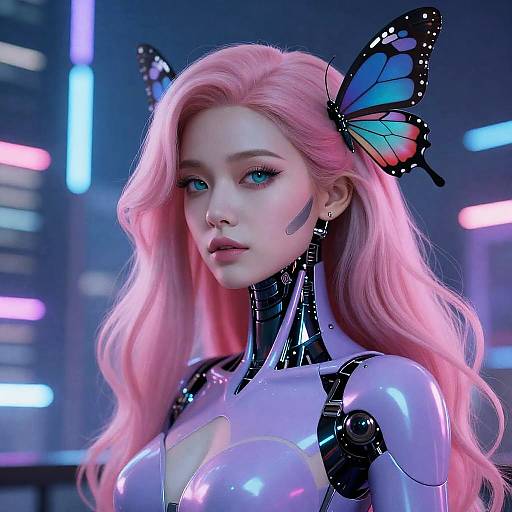 Elegant Cyberpunk Android with Butterfly Antennae