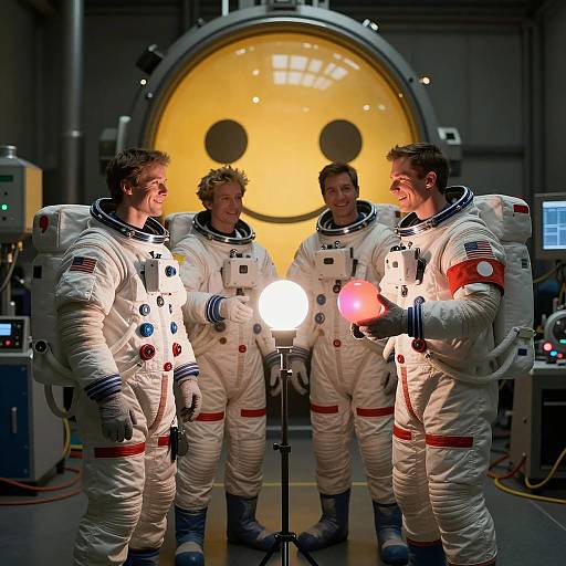 Astronauts in a Dimly Lit Room