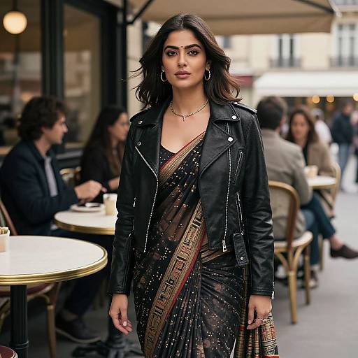 Chic Maharini Woman in Paris Café