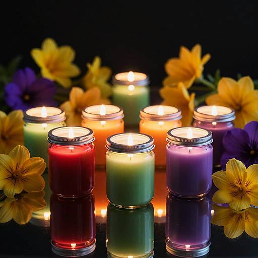 Vibrant Glowing Candle Jars Arrangement