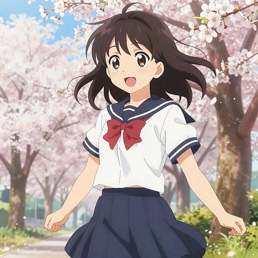 Anime Girl in Cherry Blossom Park
