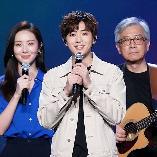 Dynamic Trio in Blue Gradient Background