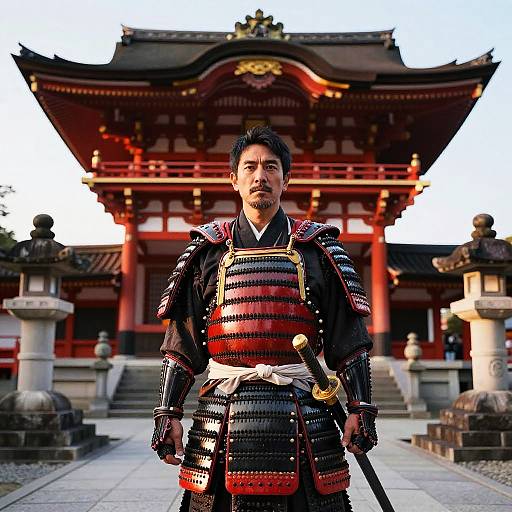 Confident Samurai at Japanese Temple