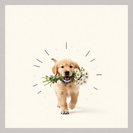 Golden Retriever Puppy with Daisies