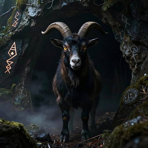 Goatman Emerging from Foggy Cave