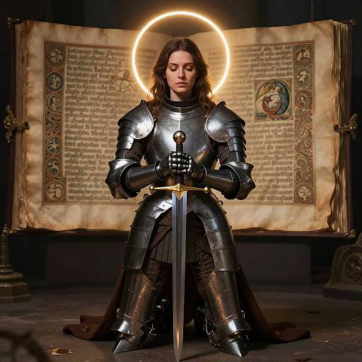 Serene Knight Woman in Illuminated Style