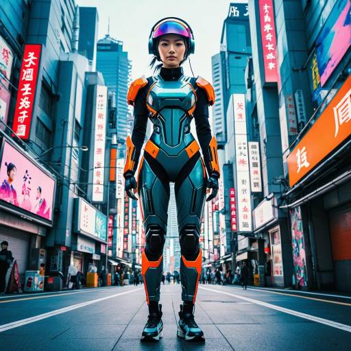 Futuristic Combat Suit Woman in Tokyo