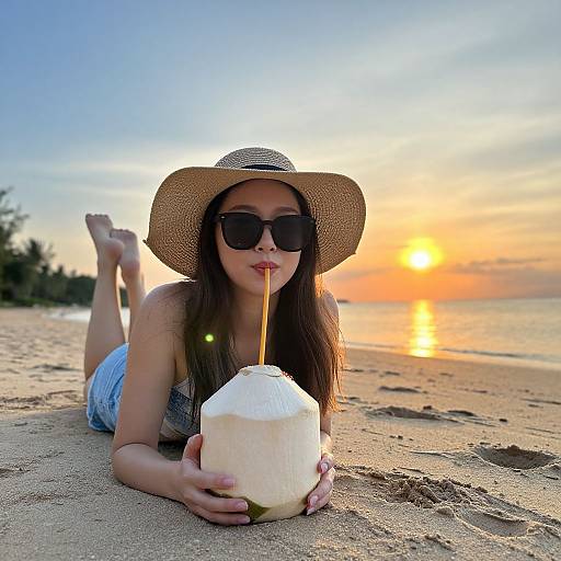 Young Woman Relaxing on Tropical Beach
