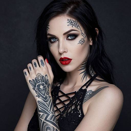 Tattooed Woman with Striking Blue Eyes
