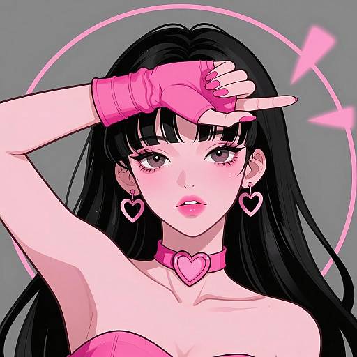 Anime-style Woman with Heart Accessories