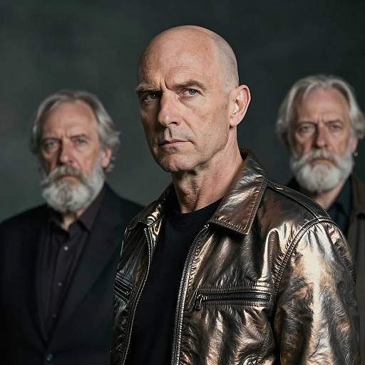 Serious Bald Man in Metallic Jacket