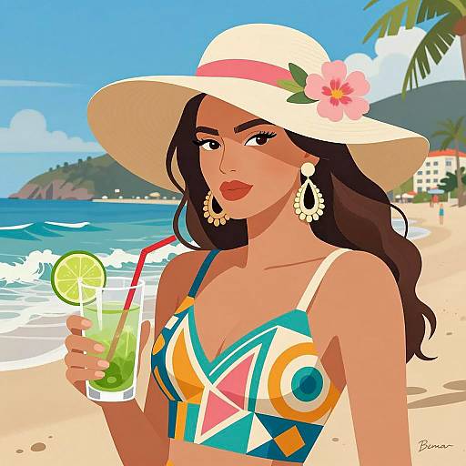 Vibrant Beach Woman Illustration