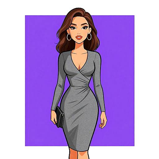 Chic Woman in Fitted Grey Dress