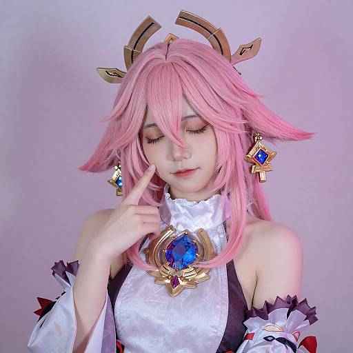 Pastel Hair Cosplayer with Crown