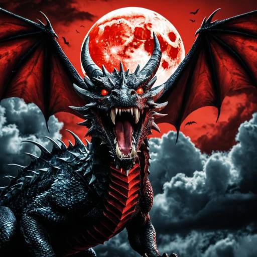 Fierce Dragon with Red Moon