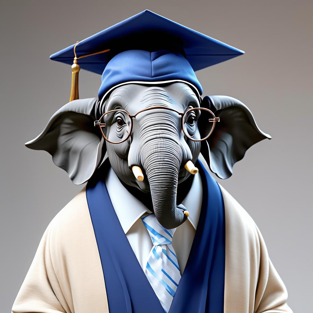 Wise Animated Elephant in Academic Regalia