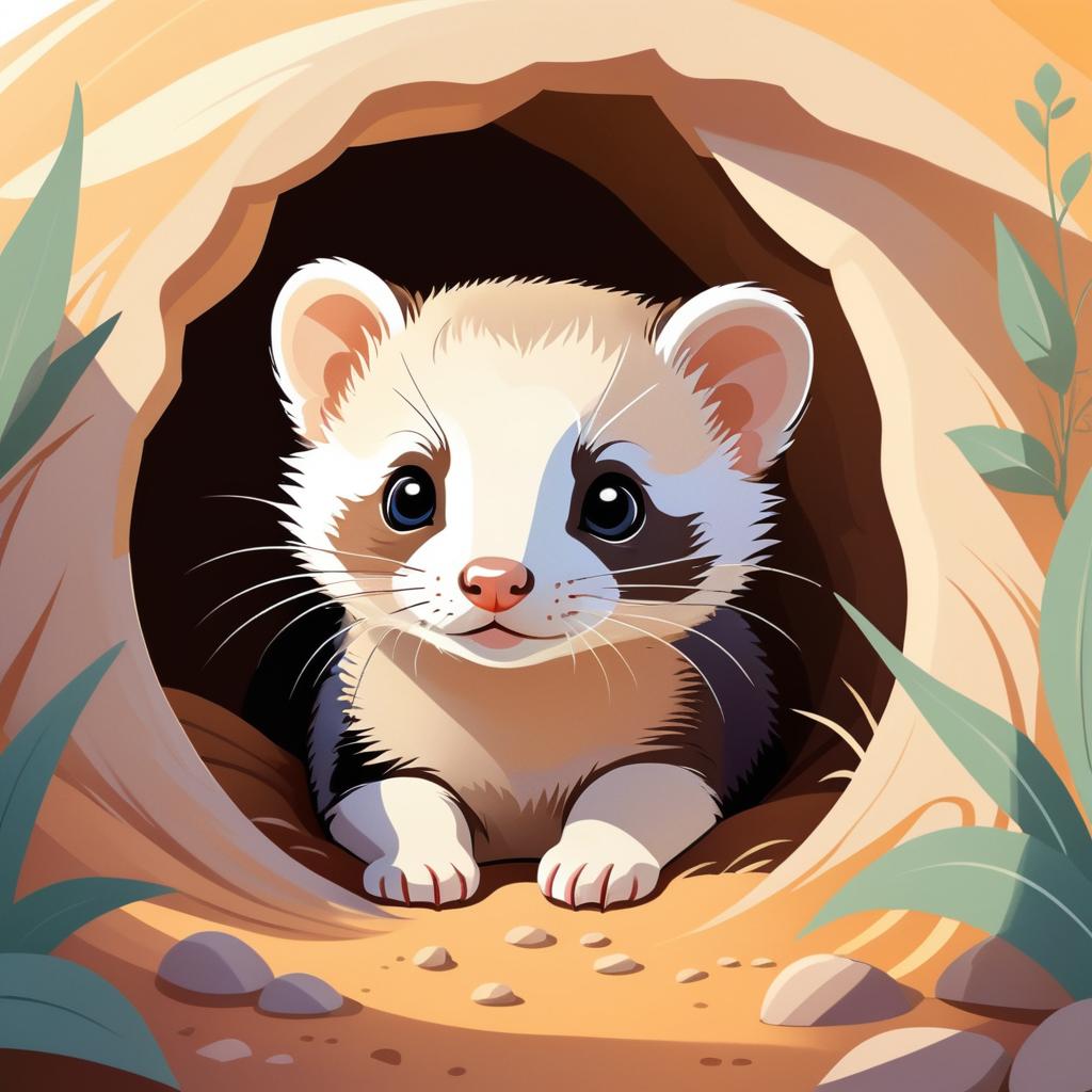 Charming Baby Ferret in Whimsical Burrow