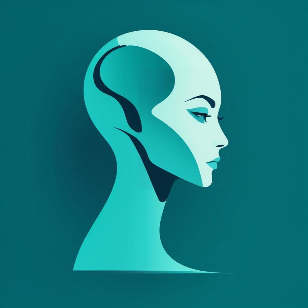 Minimalist Alien Portrait in Muted Teal