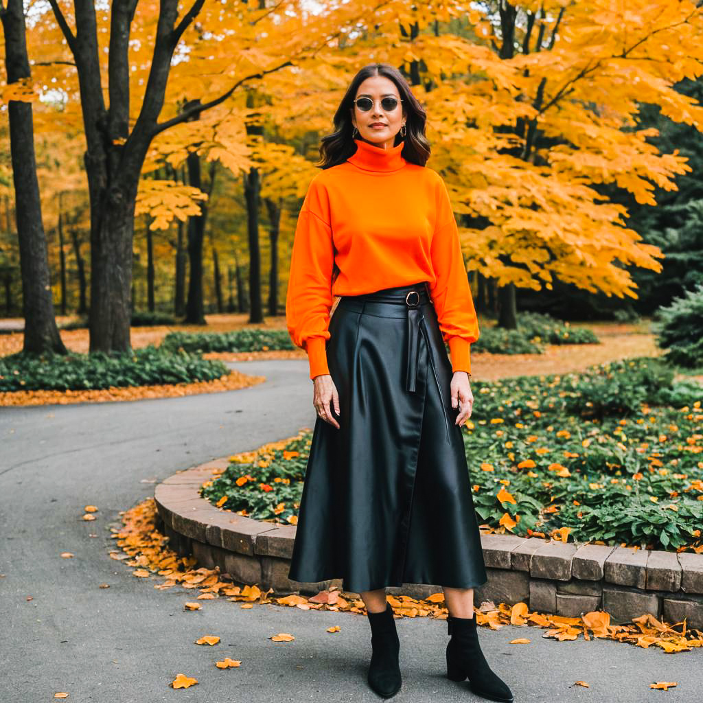 Vibrant Outdoor Fashion: Bold Black Skirt Look