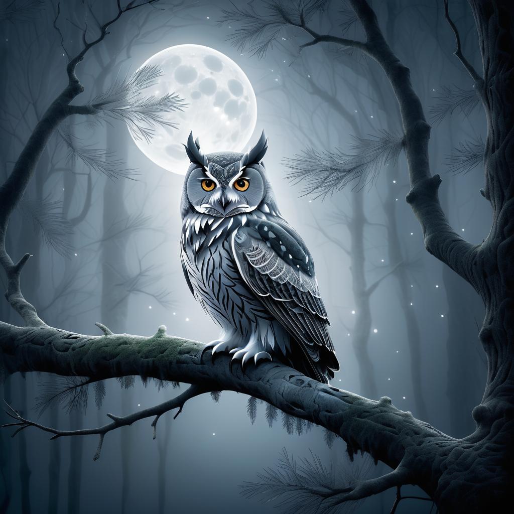 Serene Owl in a Mystical Forest Scene