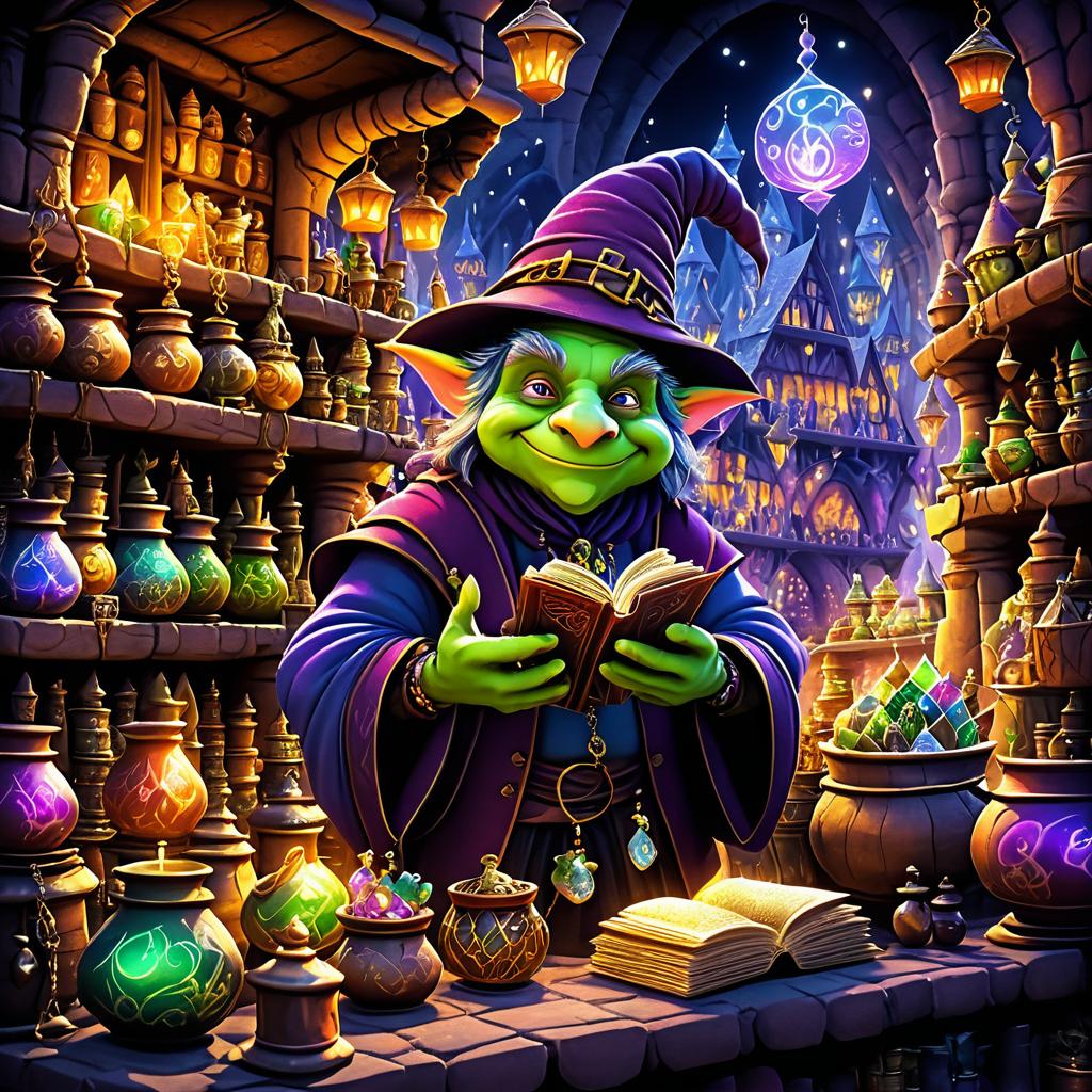 Sly Goblin Merchant in Enchanted Marketplace