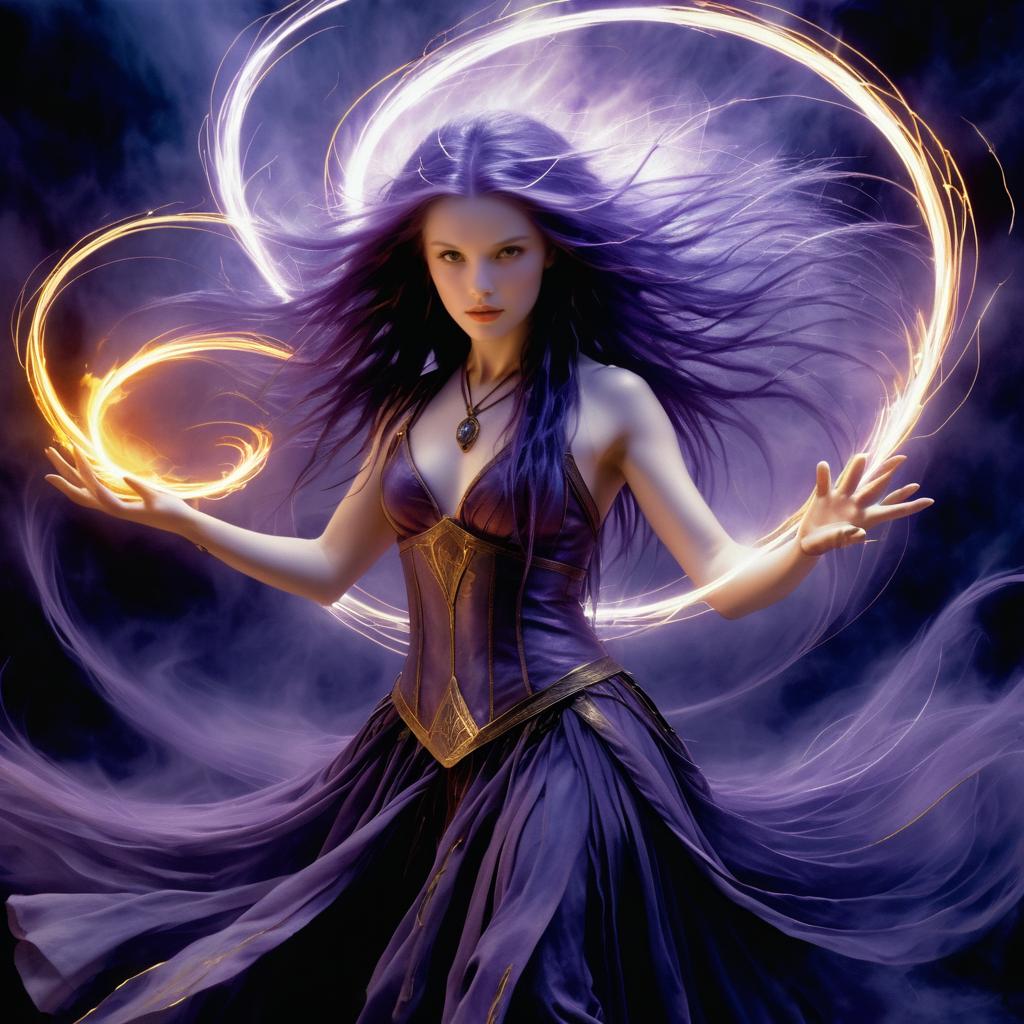 Girl with Purple Hair in Fire Ring