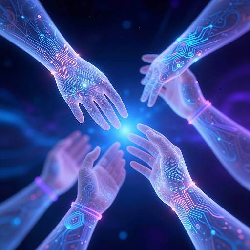 Surreal AI Art Hands with Neon Circuits