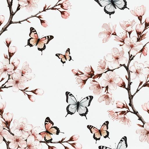 Delicate Cherry Blossoms and Butterflies Design