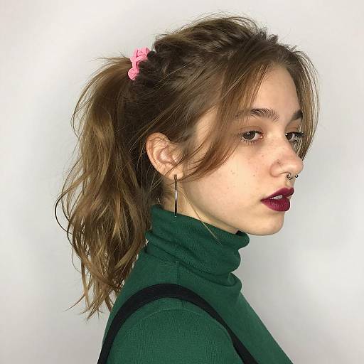 Young Woman with Nose Ring and Green Turtleneck