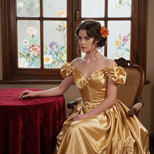 Elegant Victorian Woman in Gold Gown