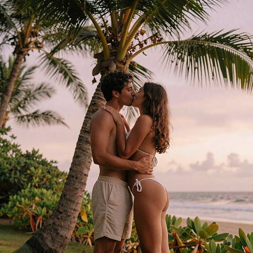 Romantic Bikini Kiss Under Palm Trees