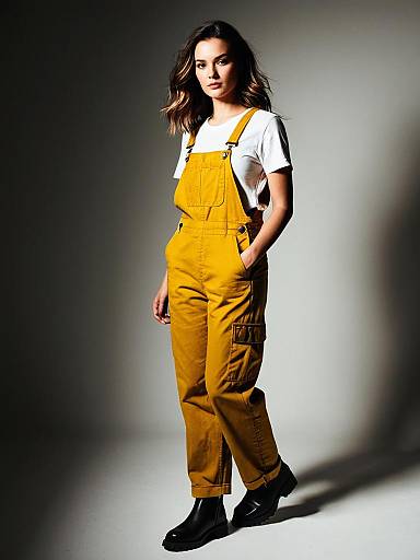 Casual Mustard Overalls with Ankle Boots