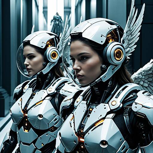 Futuristic Cyborg Angels in Advanced Armor