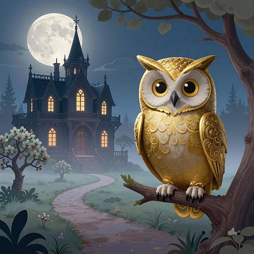 Dreamy Owl Illustration in Art Nouveau Style
