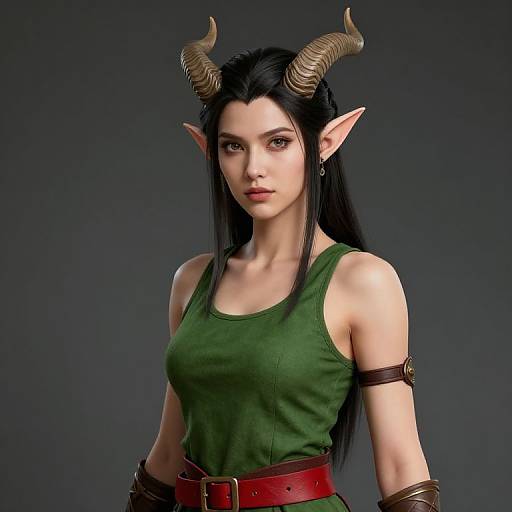 Horned Female Elf in Green Tank Top