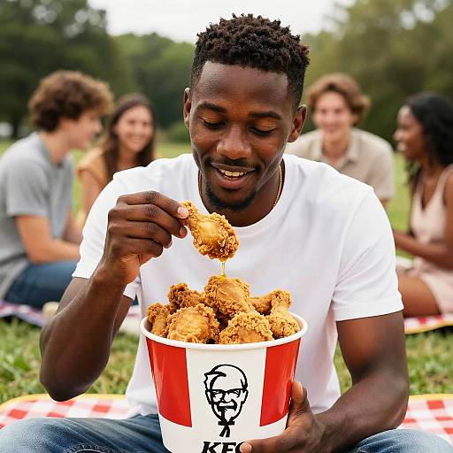 Cheerful Picnic with Fried Chicken