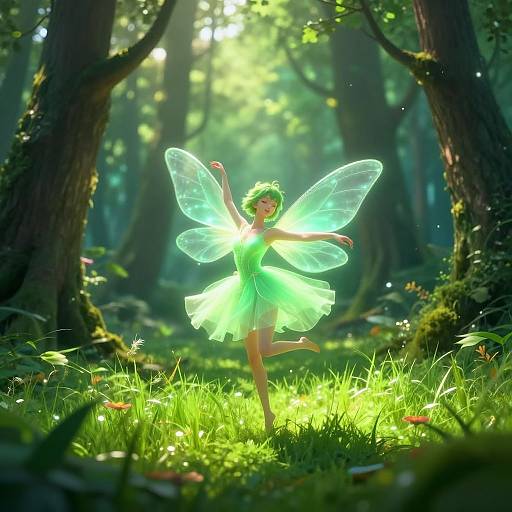 Grass Sprite Dancing in Enchanted Forest