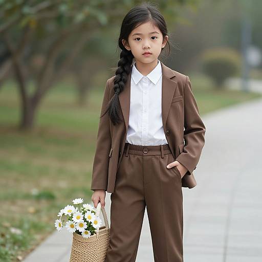Realistic Portrait of Girl in Casual Suit