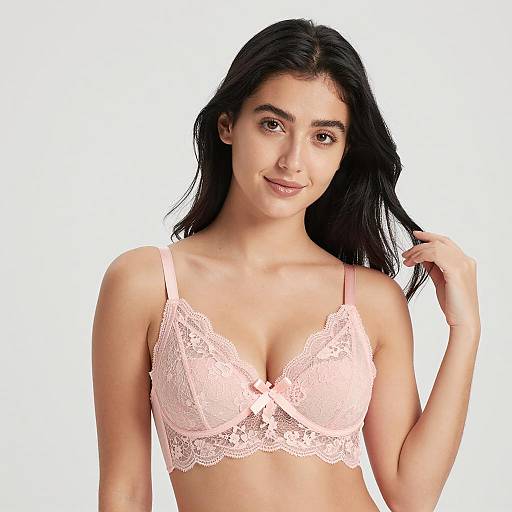 Young Woman in Pink Lace Bra