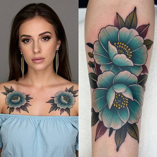Split Portrait with Floral Tattoo Detail