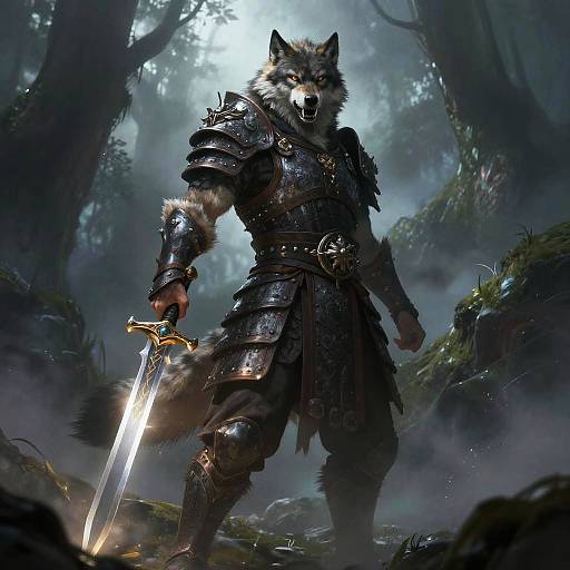 Half Wolf Warrior in Mystical Forest