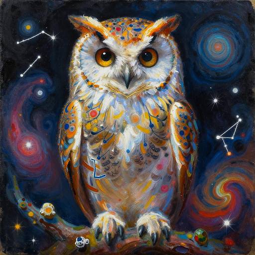 Celestial Owl Fantasy Mixed Media