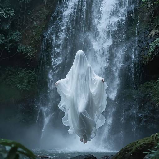 Ethereal Ghostly Figure by Waterfall