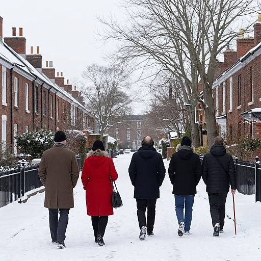 Snowy Street Walk with Figures