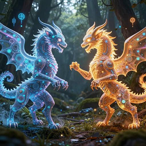 Digital Forest Clash of Mythical AI Dragons