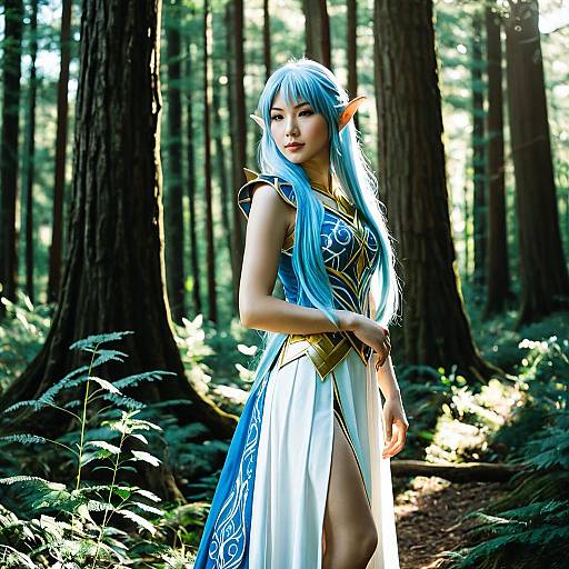 Anime-style Elf Woman Cosplay in Forest